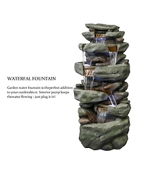 SunJet 40.5" High 6-Tier Outdoor Water Fountain with Led Lights Cascading Waterfall for Garden and Yard Decor