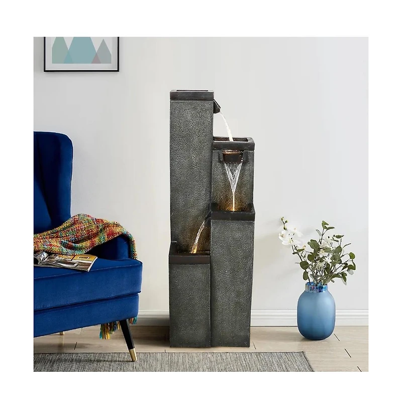 SunJet 4-Tier Modern Water Fountain, Indoor/Outdoor Resin Water Fountains with Soothing Water Sounds, Perfect for Garden, Patio, Home & Office