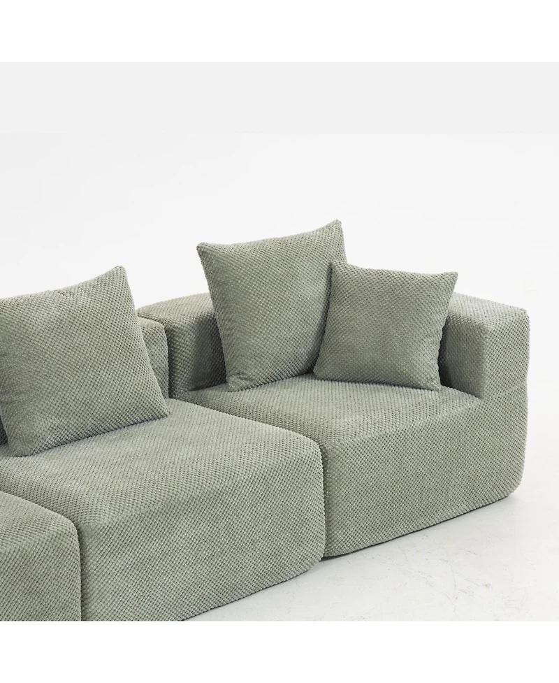 Streamdale Furniture Streamdale Modular 3-Seat Chenille Sofa, Deep-Seat Couch, Tool-Free Setup, Low-Profile, 111" W - Light Green