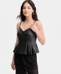 Bar Iii Women's Faux-Leather Peplum Top, Macy's Exclusive