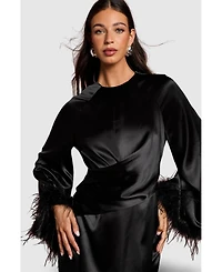 Coast Women's Feather Trim Satin Maxi Dress