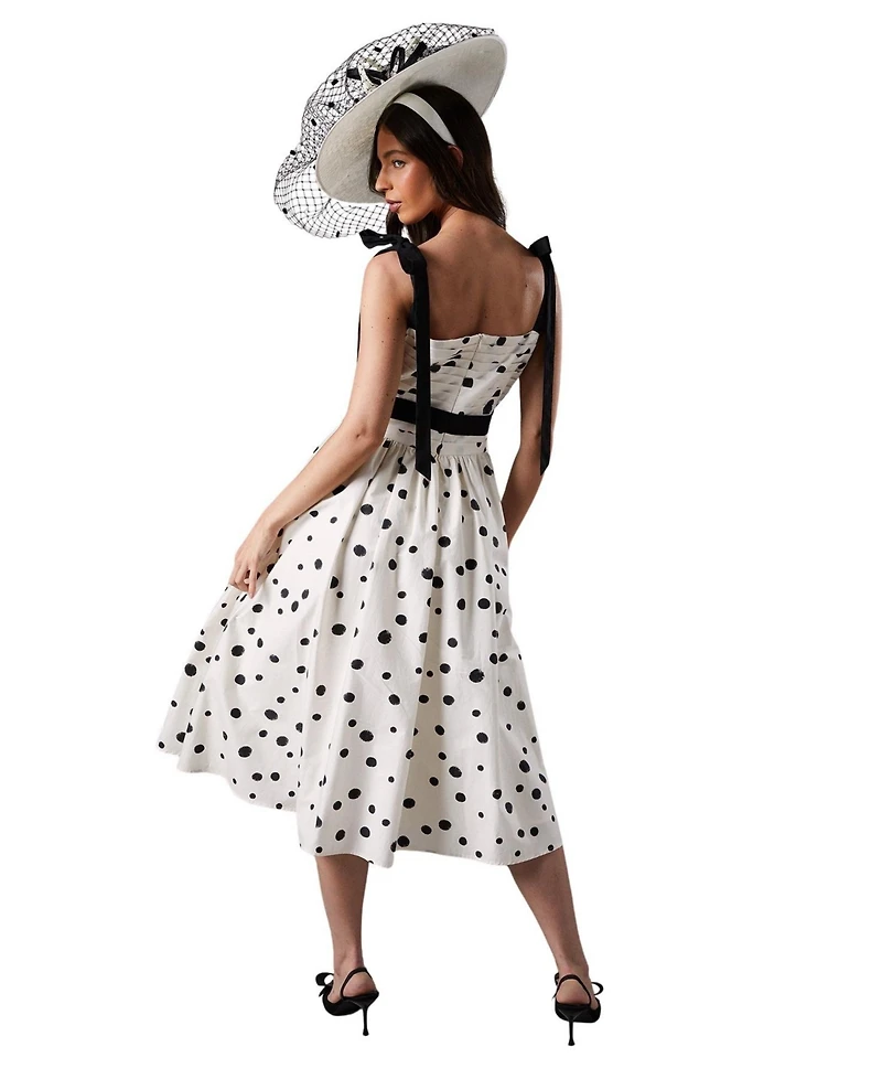 Coast Women's Lisa Tan Mono Spot Bow Detail Midi Dress