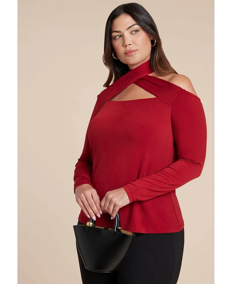 Eloquii Women's Cross Front Cut Out Top