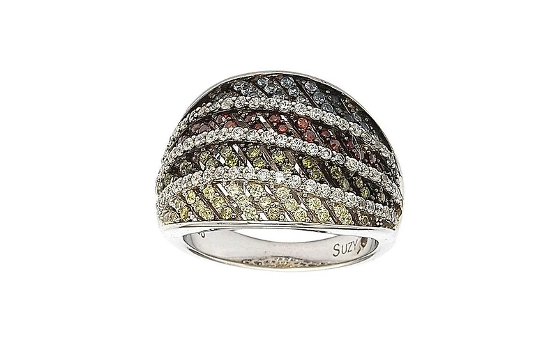 Suzy Levian New York Sterling Silver Cubic Zirconia Multi-Color Pave Ring