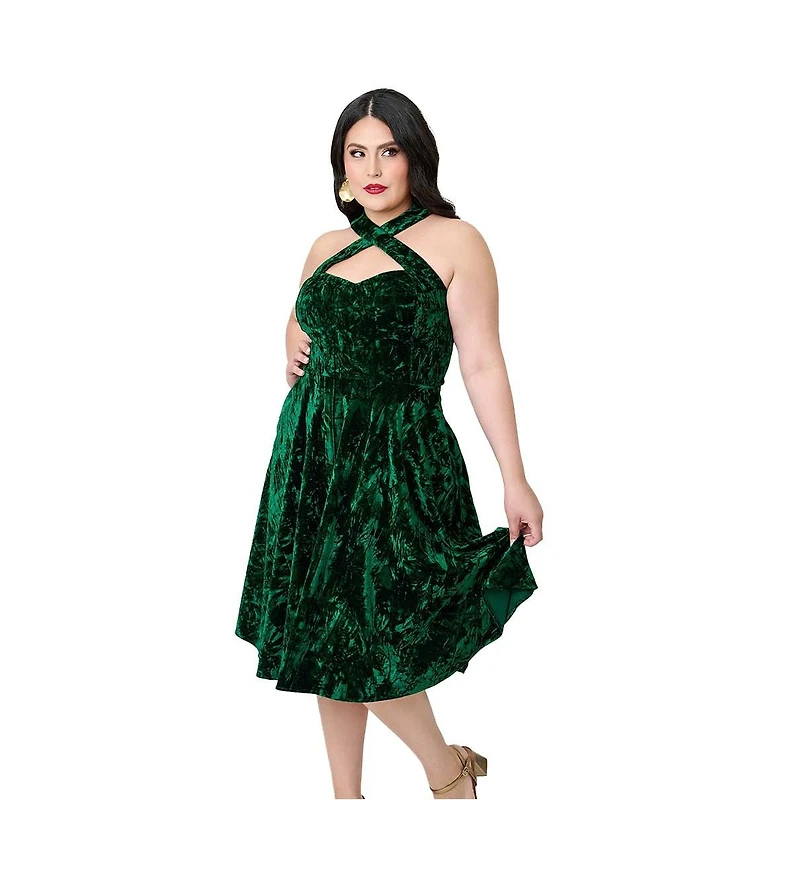 Unique Vintage Plus Criss Cross Halter Rita Flare Dress