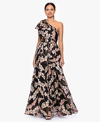 Betsy & Adam Petite One Shoulder Floral Print Long Dress