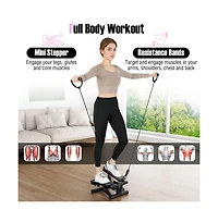 Sugift Mini Stepper with Resistance Bands and Adjustable Height for Exercise at Home-Black
