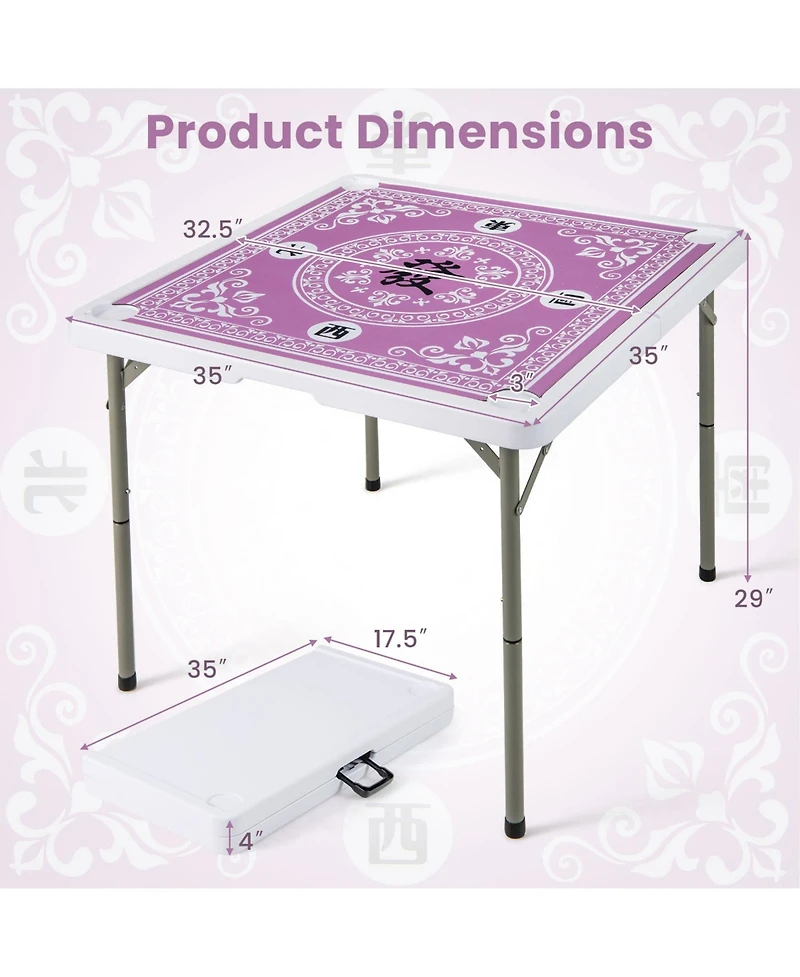 Sugift Portable Folding Mahjong Table With Cup Holders And Game Mat.