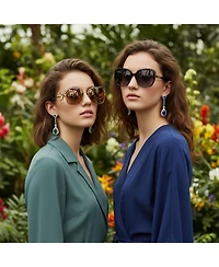 Bling Jewelry Set of 2 Art Deco Cubic Zirconia Halo Long Pear Solitaire Teardrop Blue & Green Cz Statement Dangle Chandelier Earrings