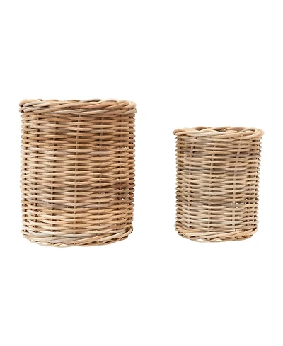 Storied Home Hand-Woven Wicker Basket Container, Brown, Set of 2