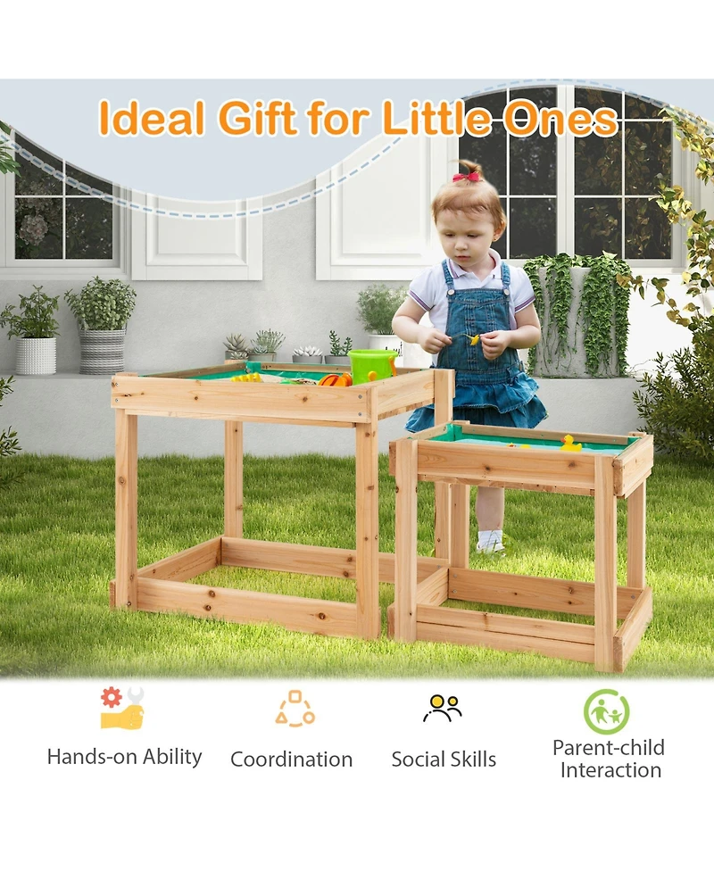 Sugift Wooden Sand And Water Tables With Protective Cover For Kids