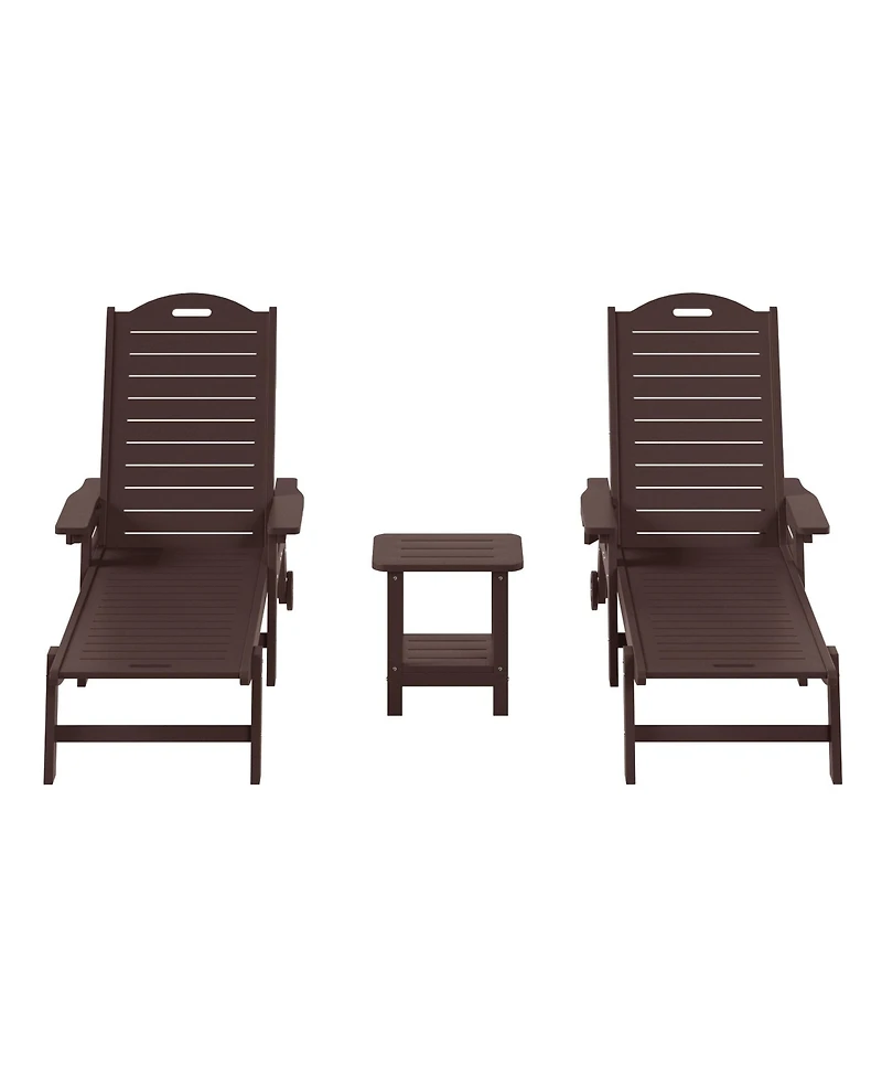WestinTrends 3-Piece Polyethylene Outdoor Patio Chaise Lounge Chair with Wheels & Cup Holder Side Table