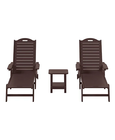 WestinTrends 3-Piece Polyethylene Outdoor Patio Chaise Lounge Chair with Wheels & Cup Holder Side Table