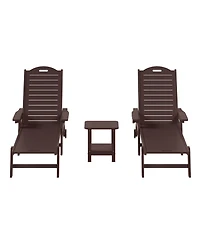 WestinTrends 3-Piece Polyethylene Outdoor Patio Chaise Lounge Chair with Wheels & Cup Holder Side Table
