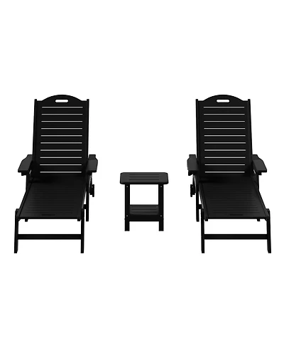 WestinTrends 3-Piece Polyethylene Outdoor Patio Chaise Lounge Chair with Wheels & Cup Holder Side Table