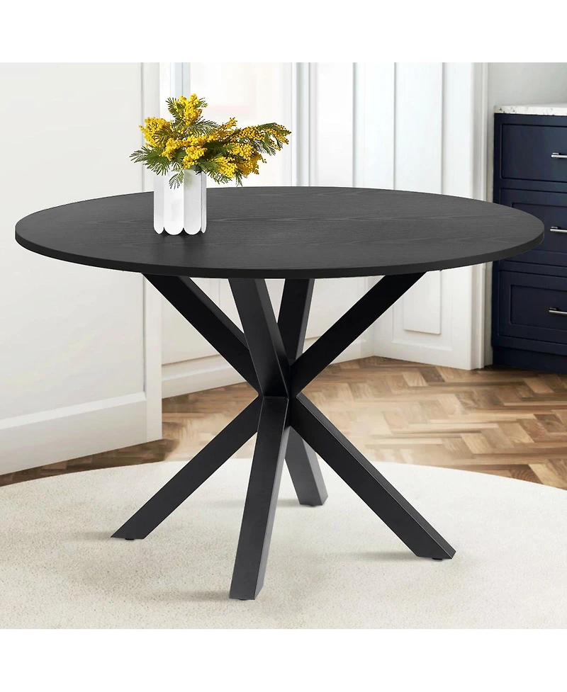 Maison Boucle 5-Piece Round Dining Table Set for 4, Black Mdf Top with Upholstered Fabric Chairs, Kitchen Small Spaces