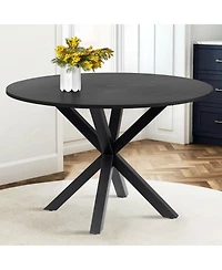 Maison Boucle 5-Piece Round Dining Table Set for 4, Black Mdf Top with Upholstered Fabric Chairs, Kitchen Small Spaces