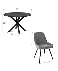 Maison Boucle 5-Piece Round Dining Table Set for 4, Black Mdf Top with Upholstered Fabric Chairs, Kitchen Small Spaces