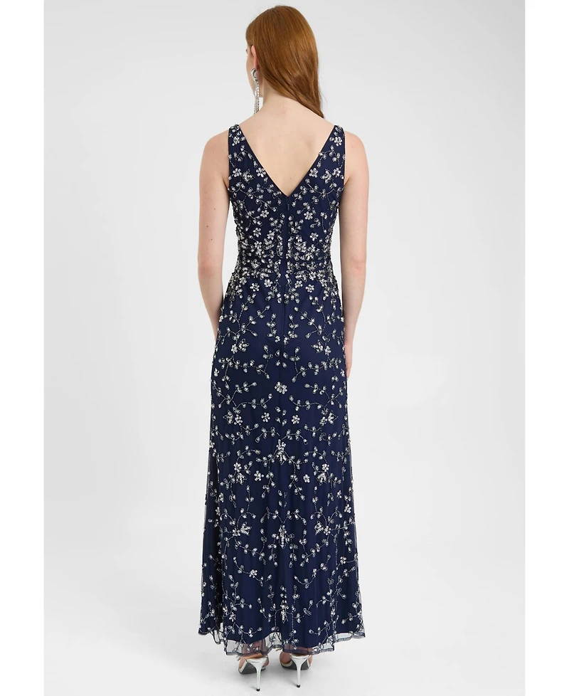 Beauut Women's Embellished Sequin Beaded Maxi Dress With Wrap Bottom