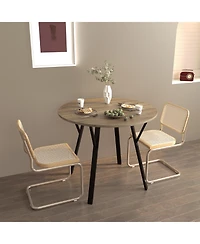 Casainc 35.43 Inch Round Dining Table with Black Metal Legs in Brown(only table)