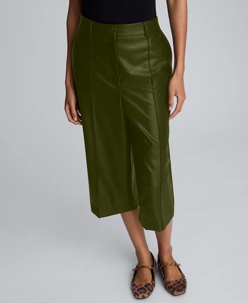 Kenneth Cole Women's Faux Leather High Rise Pintuck Culotte