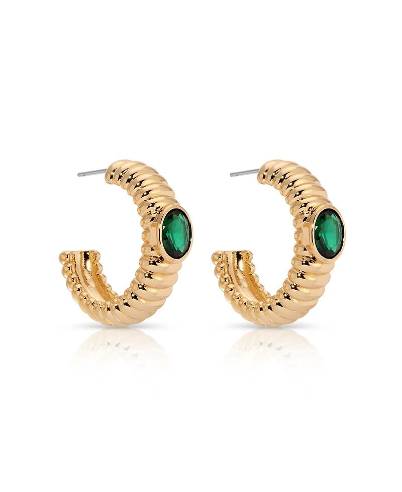 Ettika Ribbed Emerald Large Hoops