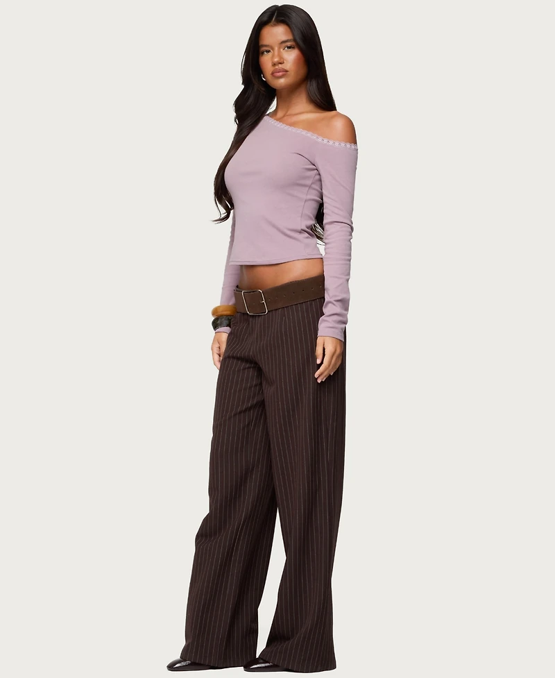 Edikted Women's Emmiline Lacey Off Shoulder Top