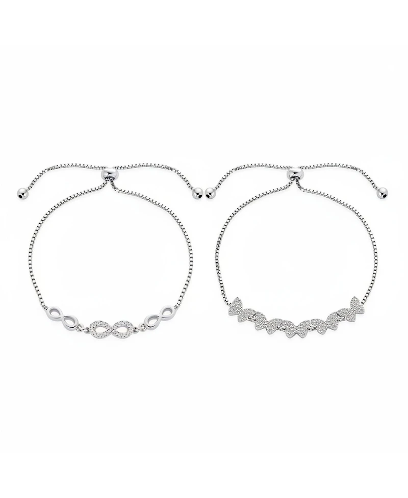 Bling Jewelry Set of 2 Cz Butterfly and Love Knot Bolo Bracelet Sterling Silver