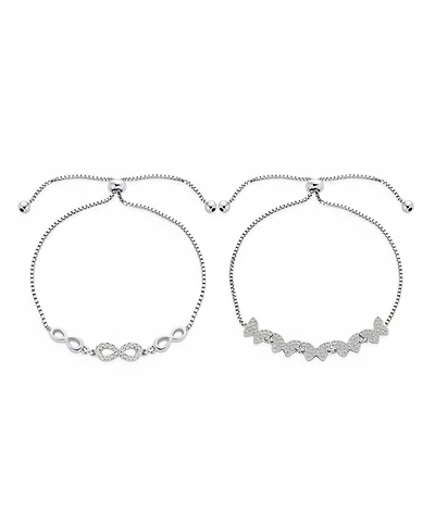 Bling Jewelry Set of 2 Cz Butterfly and Love Knot Bolo Bracelet Sterling Silver