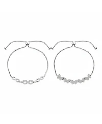Bling Jewelry Set of 2 Cz Butterfly and Love Knot Bolo Bracelet Sterling Silver