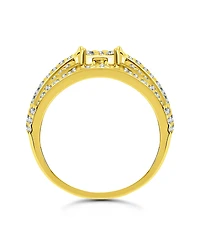 Cubic Zirconia Pave Multi Row Ring with Disc Center Silver Plate