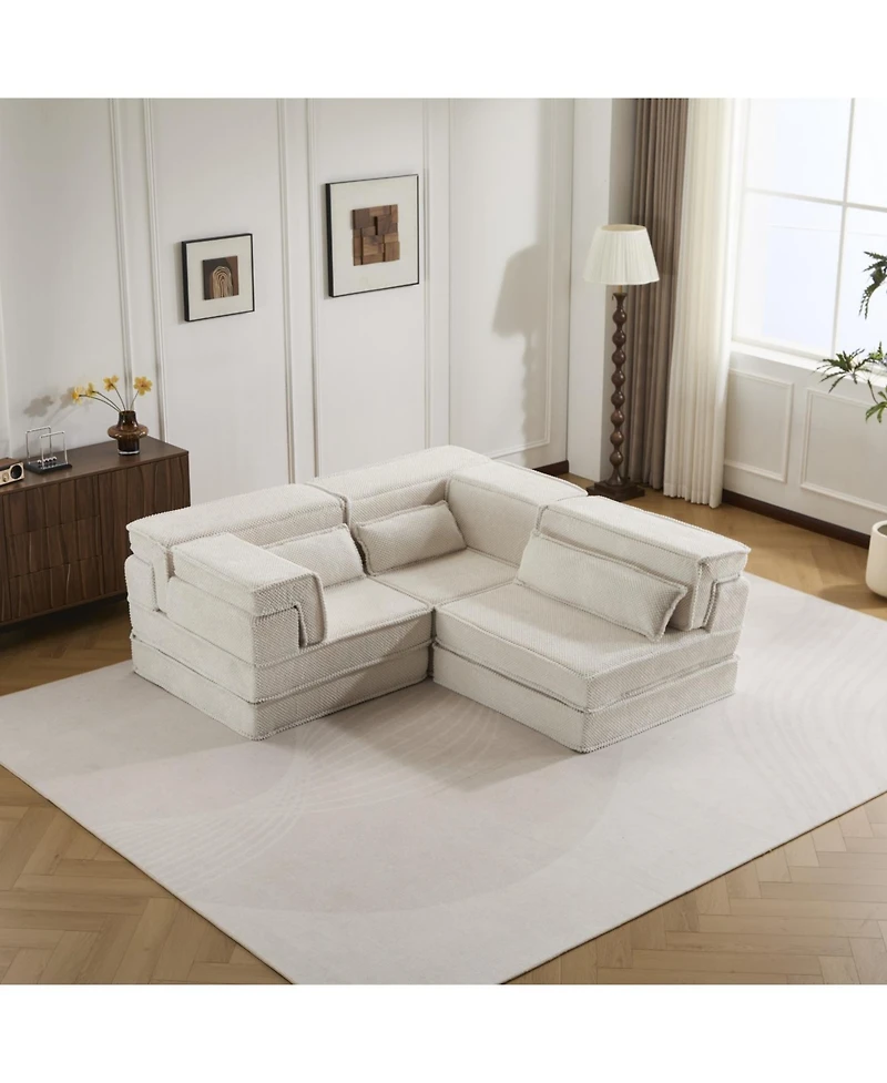 Streamdale Compression Sofa, Convertible Floor Sofa Bed, Modular Sectional, 3 Seater, White