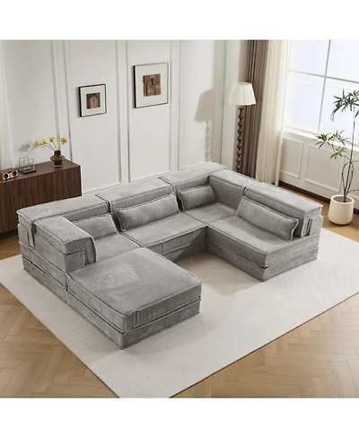 Streamdale Furniture 86" Modern Chenille 3-Seater Sofa with Rolled Arms & Wood Legs