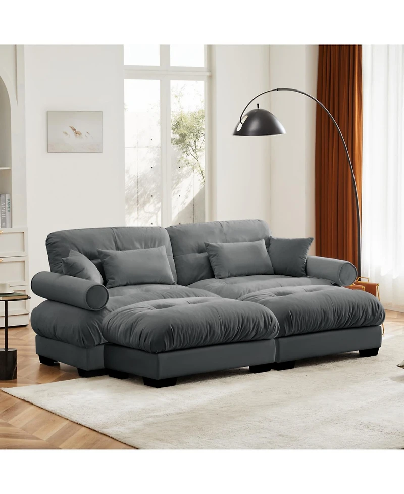 Streamdale Furniture Streamdale Oversized Modern Two-Seater Sofa with Ottoman, Velvet, Grey