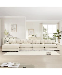 Streamdale Furniture 170" Oversized Cloud Modular L-Shape Sectional Couch, Cream Corduroy, Ottoman, 12 Pillows