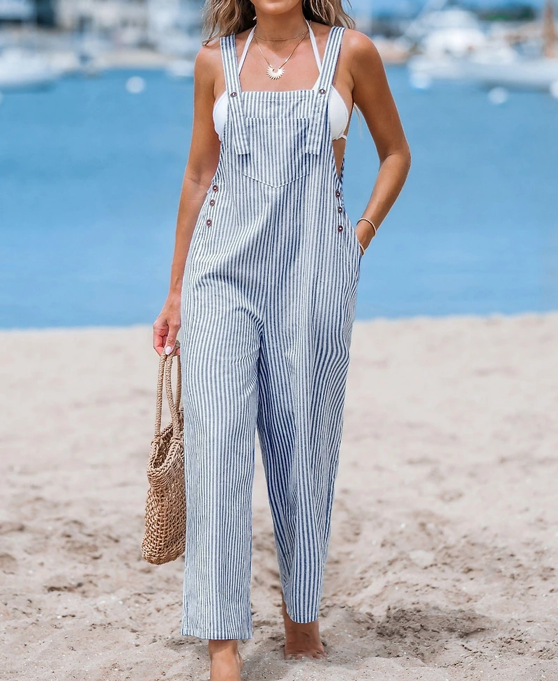 Cupshe Women's Casual Straps Button Wide Leg Jumpsuits