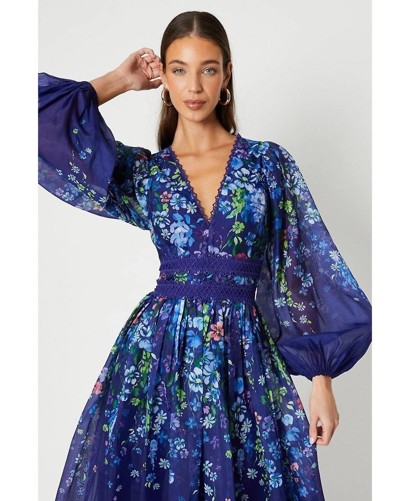 Coast Women's Organza Floral Lace Trim Midaxi Dress