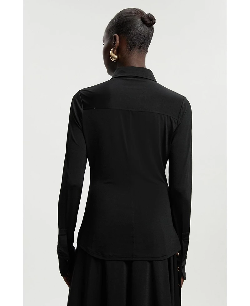 Karen Millen Women's Drapey Crepe Slim Collared Shirt