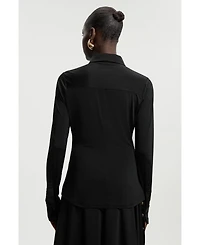 Karen Millen Women's Drapey Crepe Slim Collared Shirt