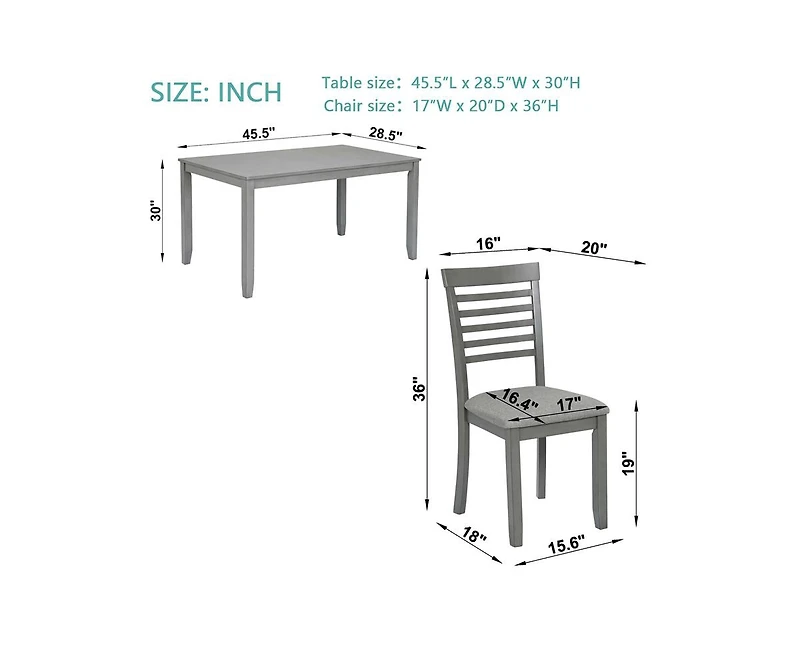 Casainc 5-Piece Modern Dining Set with Rectangular Wood Table and 4 Upholstered Chairs