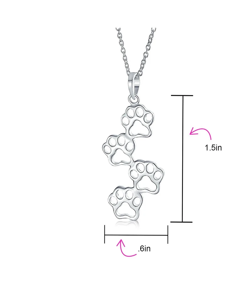 Bling Jewelry Animal Pet 4 Multi Paw Prints Charm Pendant Necklace & Stud Earrings Set Sterling Silver