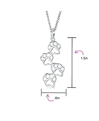 Bling Jewelry Animal Pet 4 Multi Paw Prints Charm Pendant Necklace & Stud Earrings Set Sterling Silver