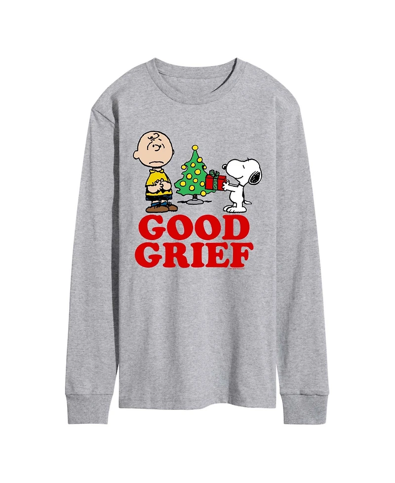 Airwaves Men's Peanuts Good Grief Charlie and Snoopy Christmas Presents Graphic Long-Sleeve T-Shirt
