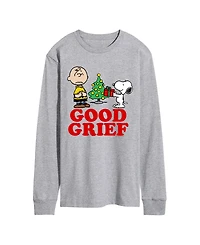 Airwaves Men's Peanuts Good Grief Charlie and Snoopy Christmas Presents Graphic Long-Sleeve T-Shirt