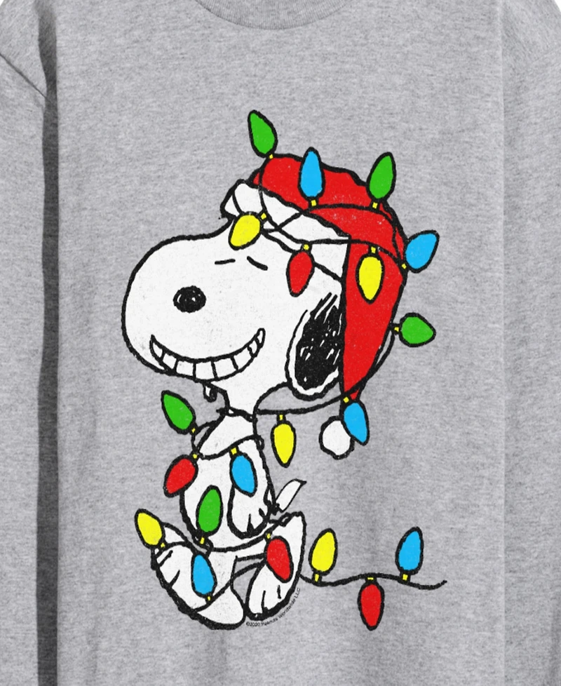 Airwaves Men's Peanuts Snoopy Christmas Lights Graphic Long-Sleeve T-Shirt