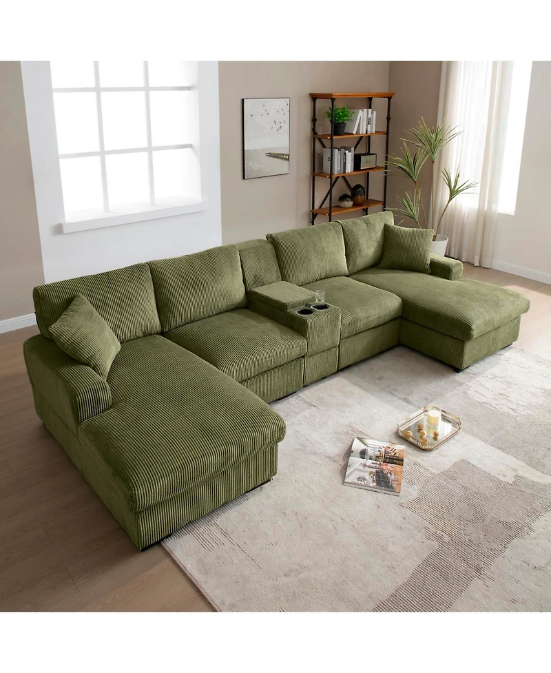 Streamdale U Shaped Cloud Couch Sectional Sofa, 126" Oversized Comfy Green Sofa with Console