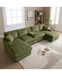 Streamdale U Shaped Cloud Couch Sectional Sofa, 126" Oversized Comfy Green Sofa with Console