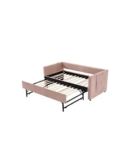 Streamdale Twin Upholstered Daybed with Trundle, Usb, Pockets (Pink, Twin)