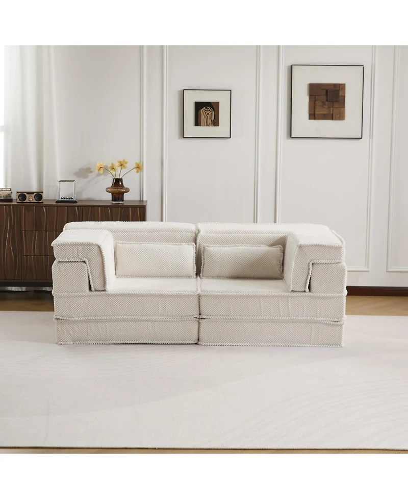 Streamdale Furniture Streamdale Compression Sofa, Convertible Floor Sofa Bed, Modern Oversized Loveseat, White