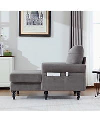 Streamdale Modern Minimalist Chenille Chaise Lounge Recliner Sofa with Wooden Legs & Side Pockets